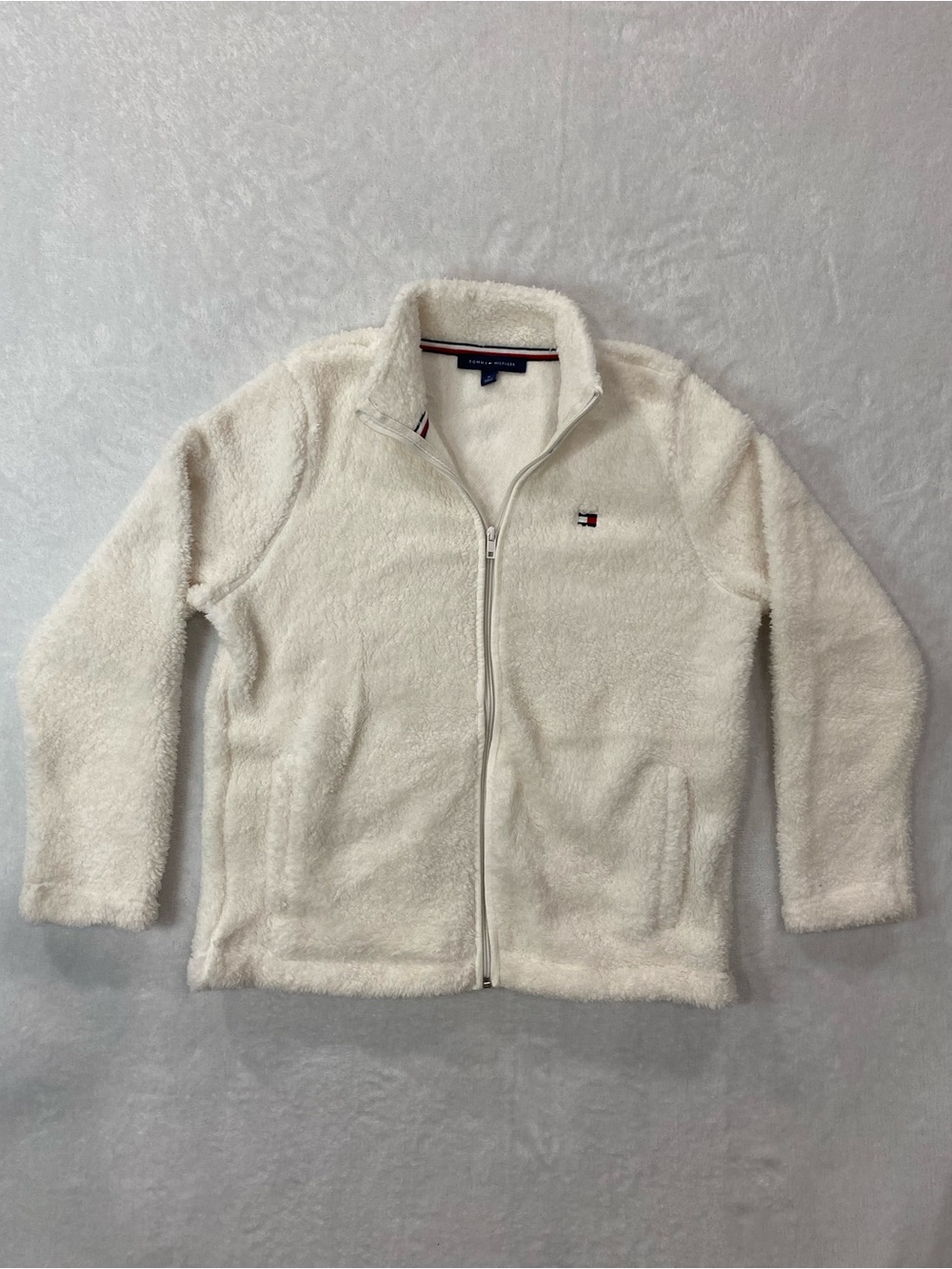 Tommy Hilfiger White Sherpa Zip-Up Jacket - (M)